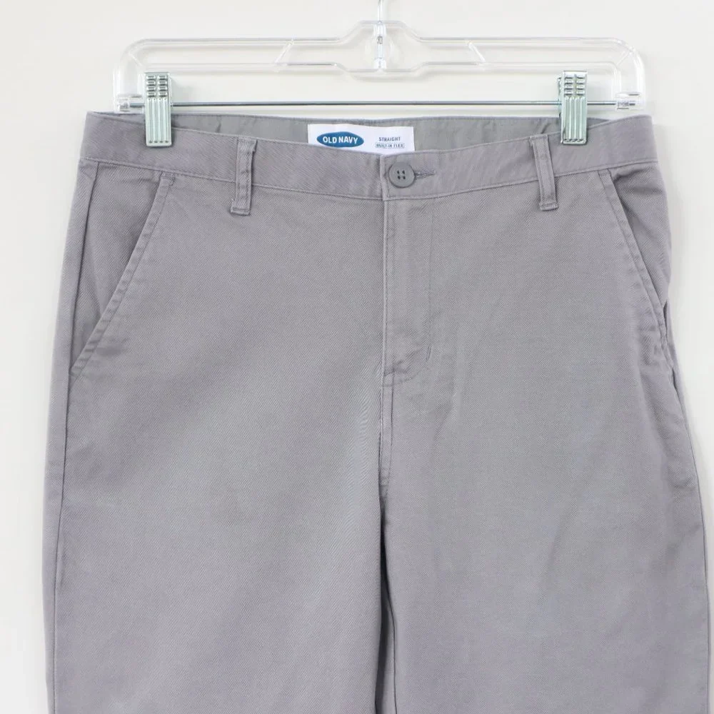 OLD NAVY Straight Built-In Flex Grey Chino Size 14 Husky Adjustable Waist